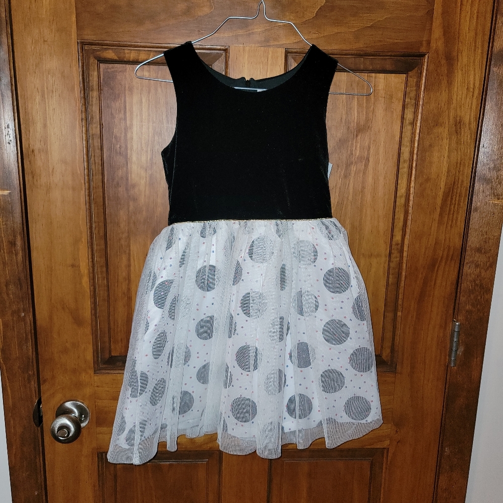 Cat & Jack Party Dress, Black Velveteen Top with Polka-dot Bottom, Size M (7-8)